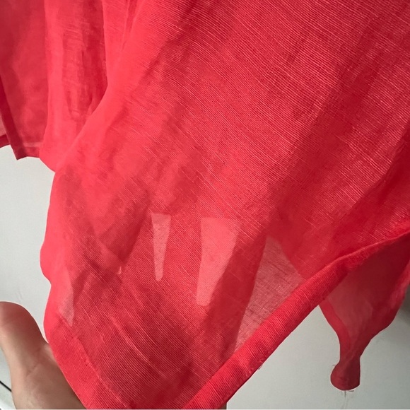 Chico’s Silk Linen Button Down Shirt Large 12 Pink Red Quiet Luxury Coastal Chic - Picture 6 of 9